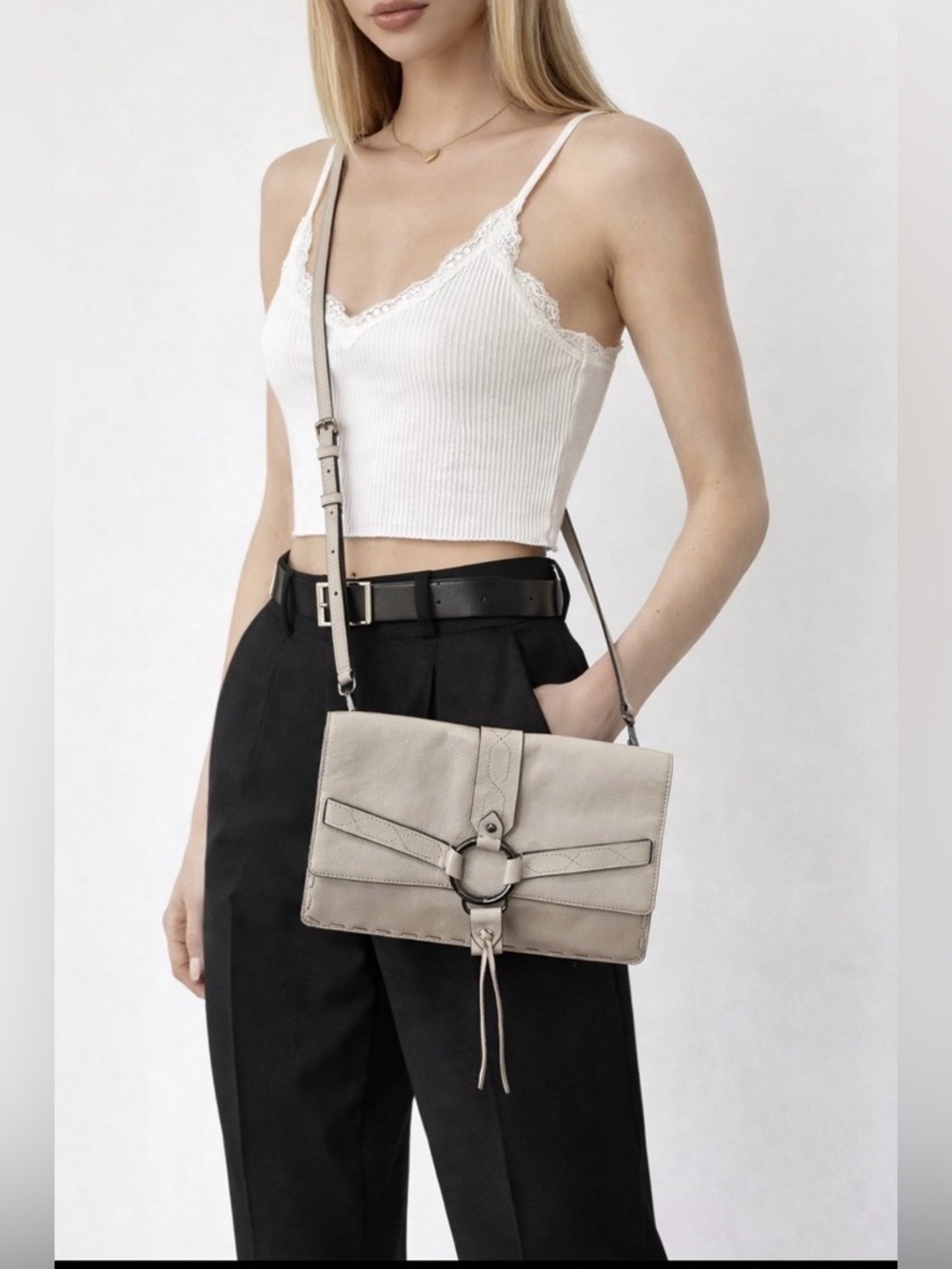 Rebecca Minkoff Darling Shoulder Bag Crossbody Leather Cream Festival Western